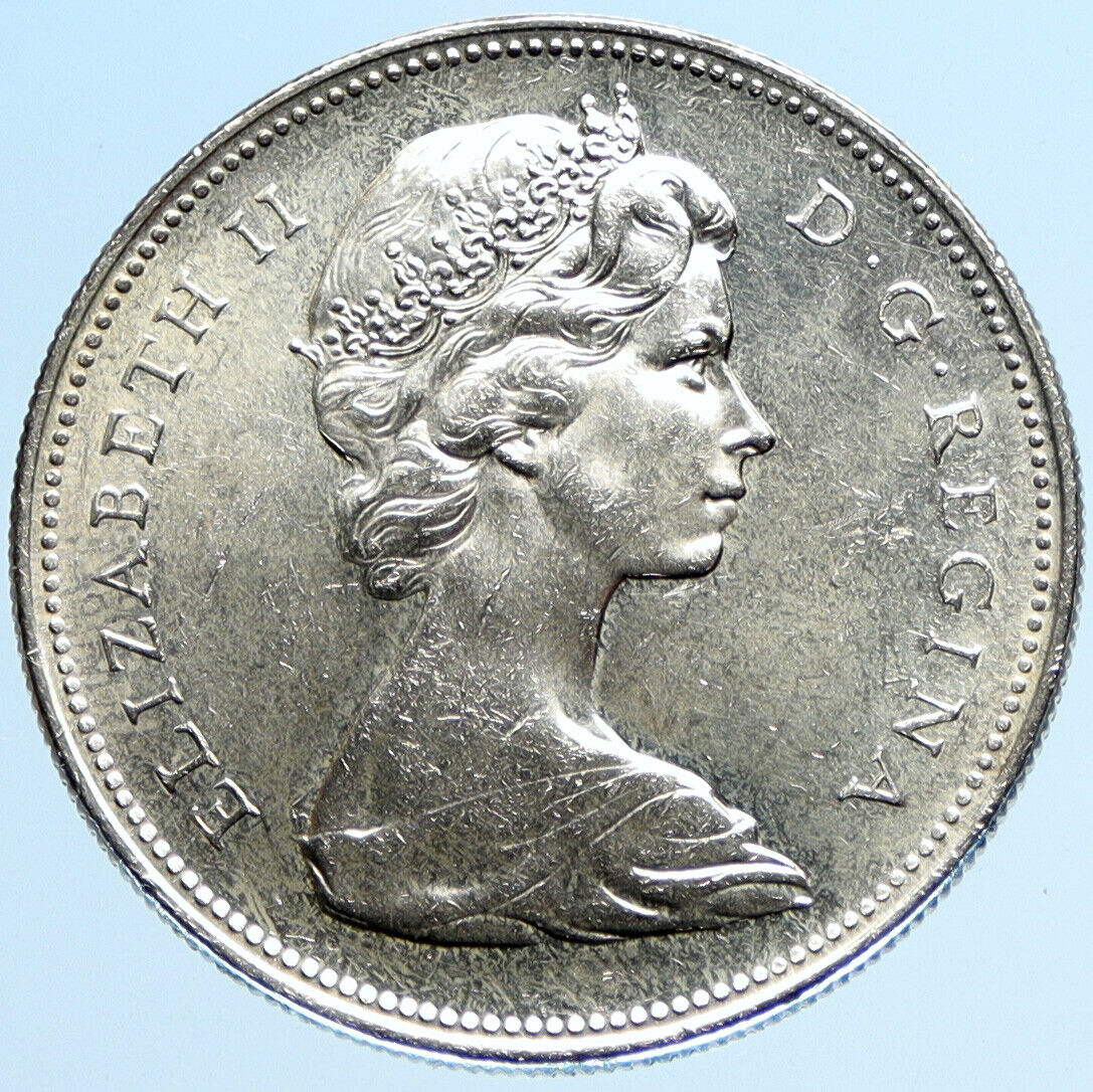 1966 CANADA w UK Queen Elizabeth II Voyagers Genuine Silver Dollar Coin i97867