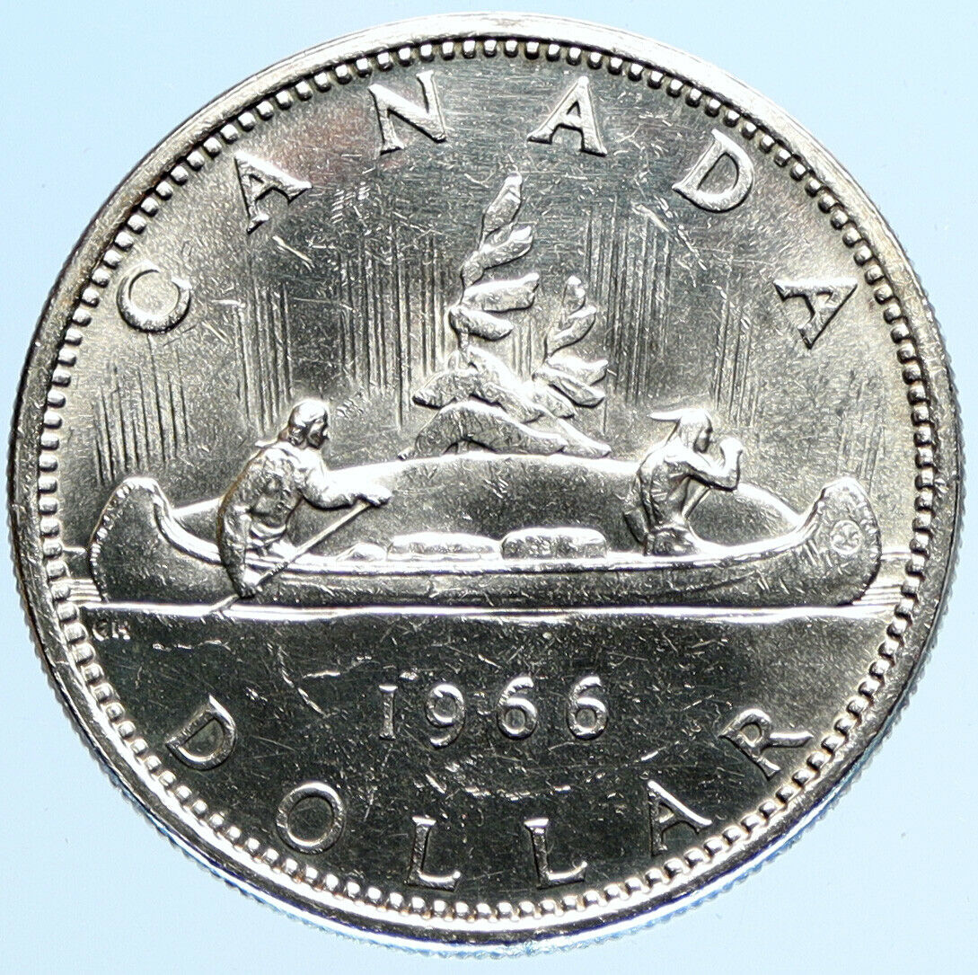 1966 CANADA w UK Queen Elizabeth II Voyagers Genuine Silver Dollar Coin i97867