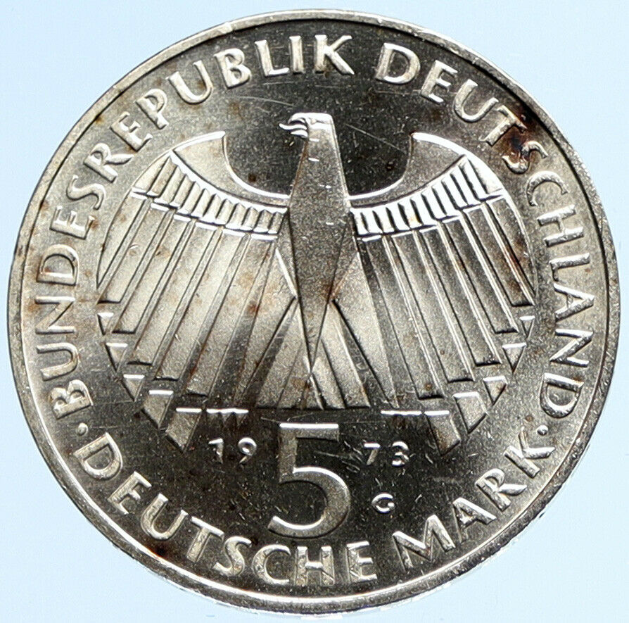 1973 G GERMANY FRANFURT PARLIAMENT BUILDING BU Silver 5 MK German Coin i97181