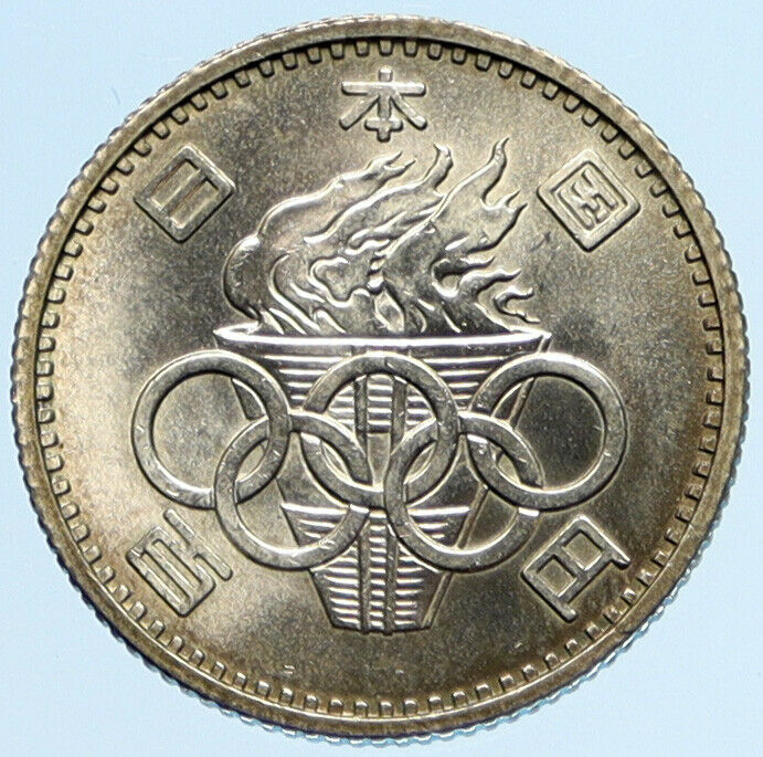 1964 JAPAN Tokyo Summer Olympic Games w RINGS VINTAGE Silver 100 Yen Coin i97162