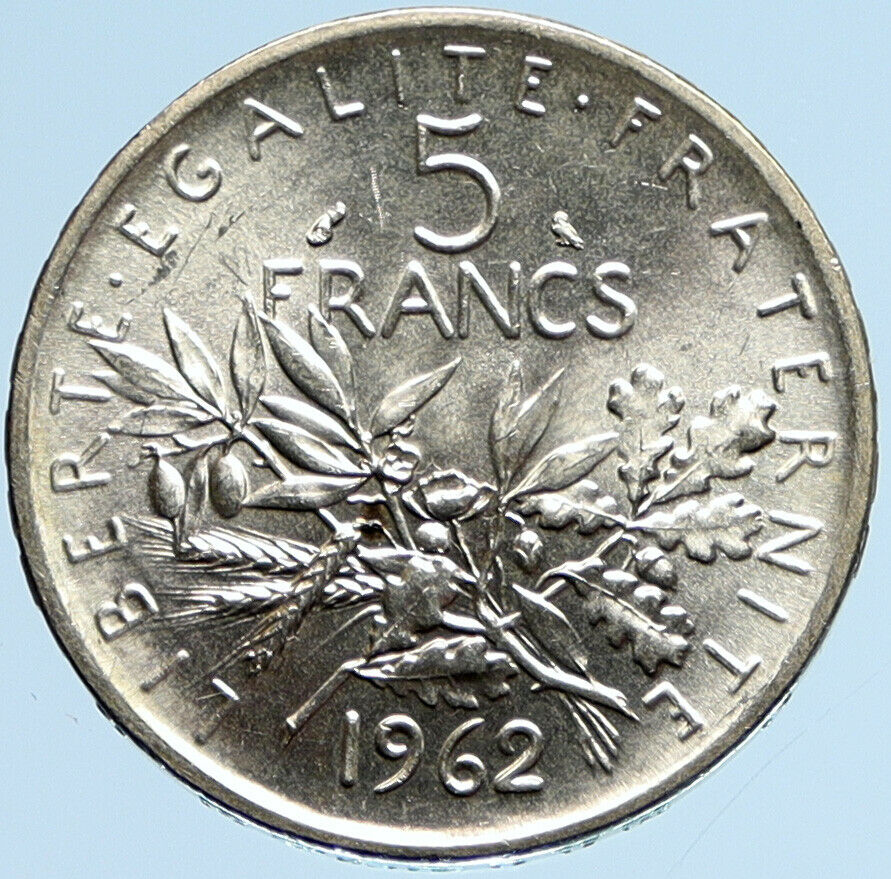 1962 FRANCE La Semeuse French SOWER WOMAN Old LARGE Silver 5 Francs Coin i97160