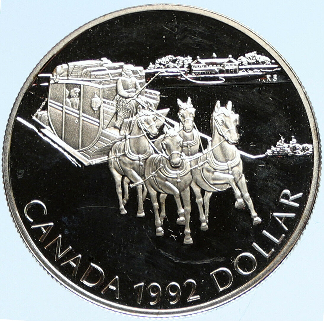 1992 CANADA UK Queen Elizabeth II Kingston STAGECOACH Proof SILVER Coin i97154