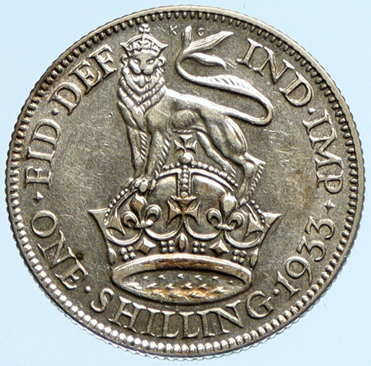 1933 Great Britain UK United Kingdom King George V SILVER SHILLING Coin i97182