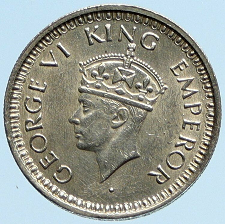 1944 INDIA UK States King George VI VINTAGE Silver 1/4 Rupee Indian Coin i97184