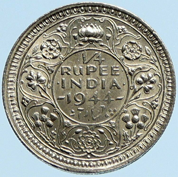 1944 INDIA UK States King George VI VINTAGE Silver 1/4 Rupee Indian Coin i97184