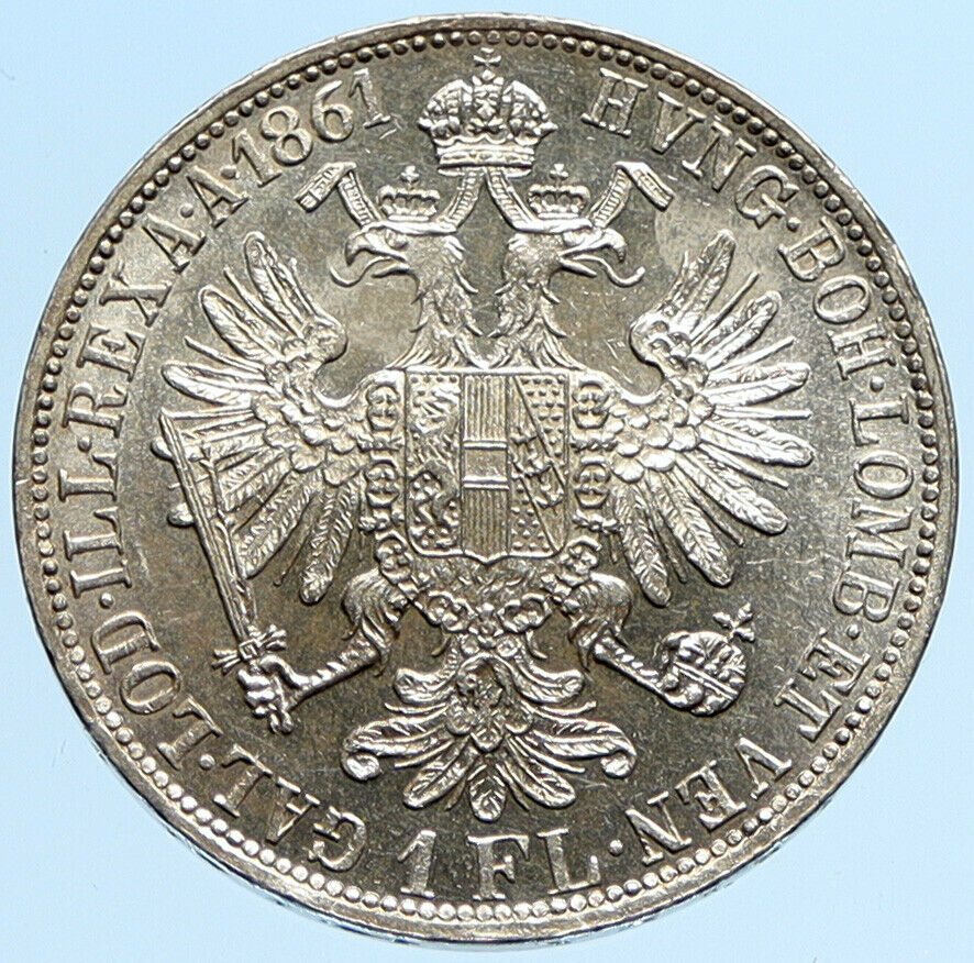 1861 AUSTRIA w KING FRANZ JOSEPH I Eagle Antique OLD Silver Florin Coin i97289