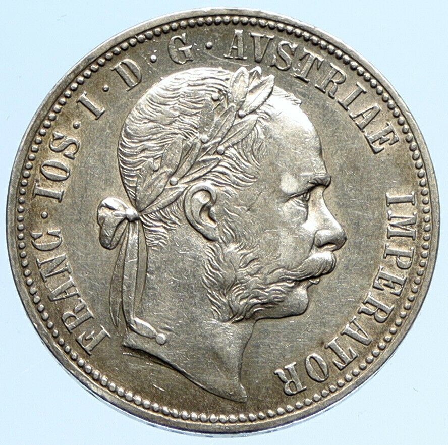 1878 AUSTRIA King FRANZ JOSEPH I Vintage Antique OLD Silver Florin Coin i97293