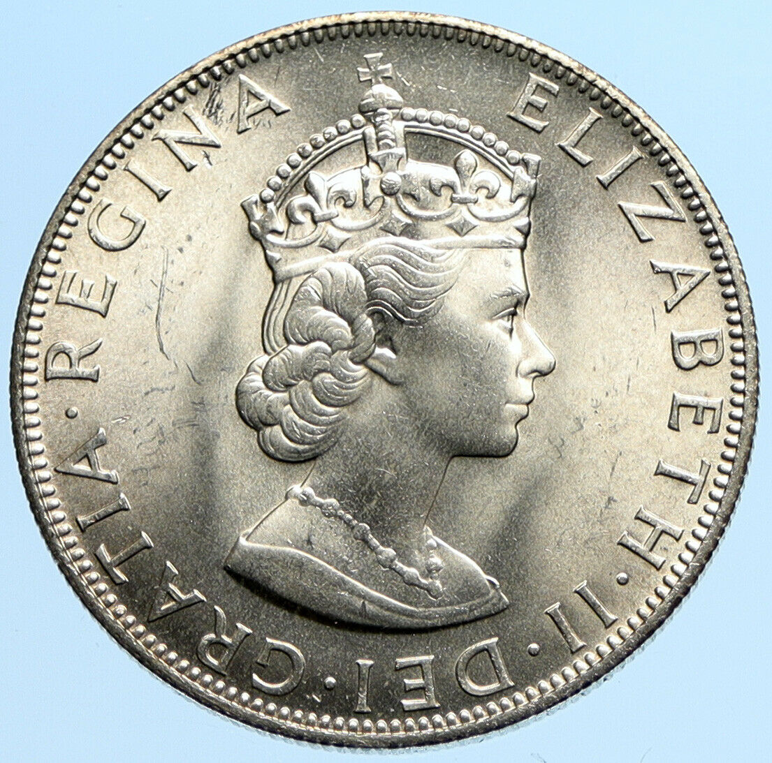 1964 BERMUDA British Colony LARGE Elizabeth II VINTAGE Silver Crown Coin i97777