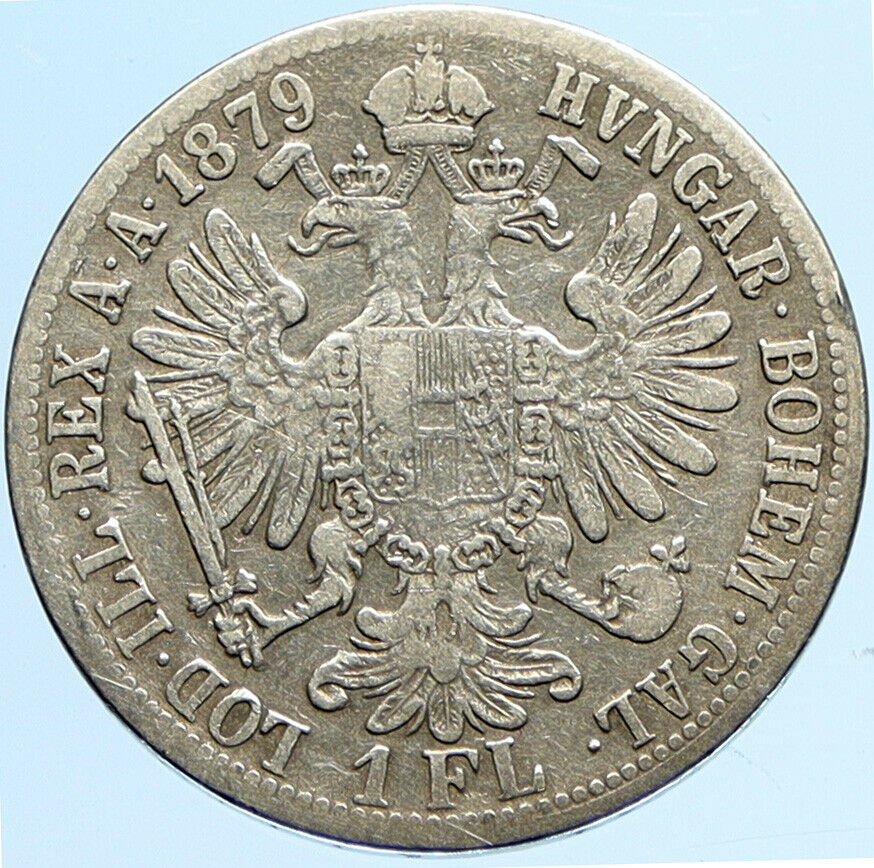 1879 AUSTRIA King FRANZ JOSEPH I Vintage OLD Antique Silver Florin Coin i97304