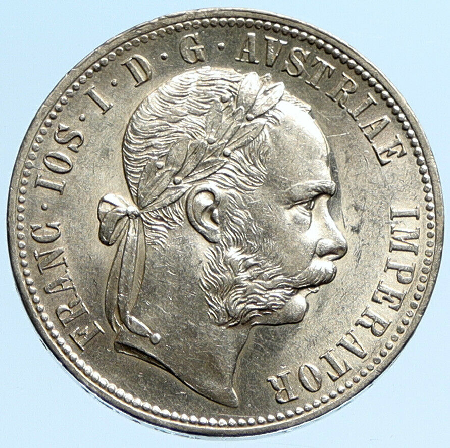 1877 AUSTRIA King FRANZ JOSEPH I Vintage OLD Antique Silver Florin Coin i97306