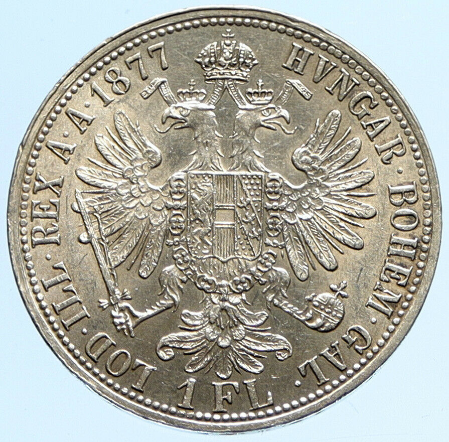 1877 AUSTRIA King FRANZ JOSEPH I Vintage OLD Antique Silver Florin Coin i97306