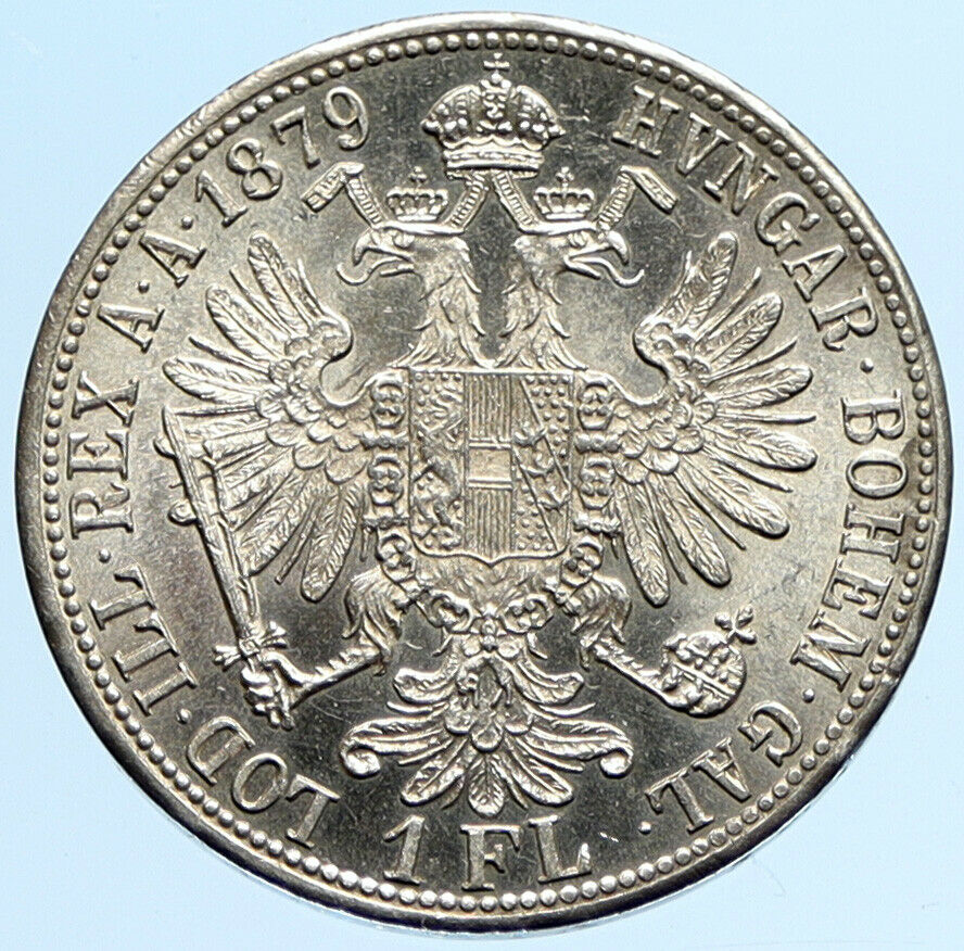 1879 AUSTRIA King FRANZ JOSEPH I Vintage OLD Antique Silver Florin Coin i97308