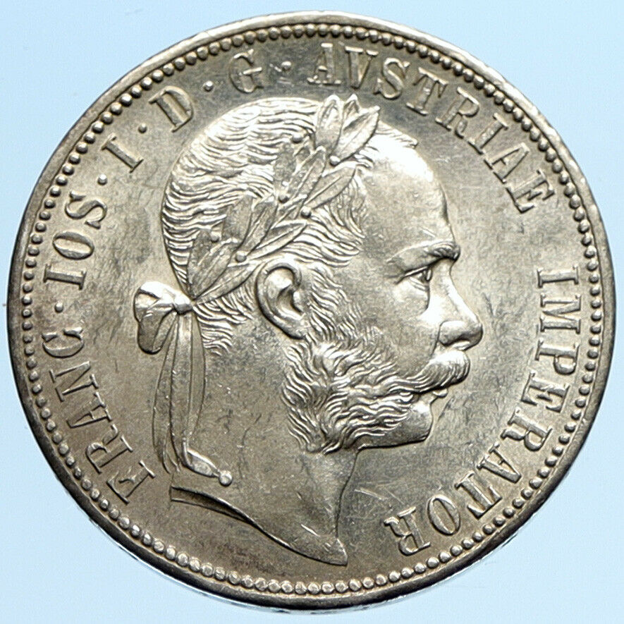 1878 AUSTRIA King FRANZ JOSEPH I Vintage Antique OLD Silver Florin Coin i97295