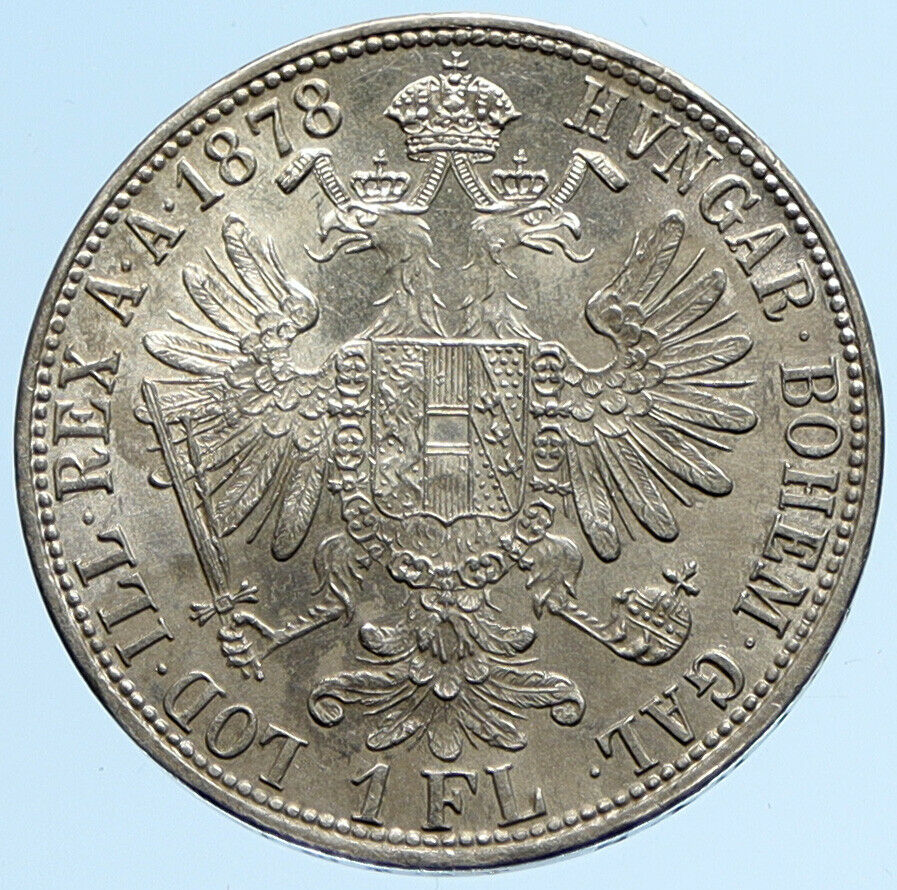 1878 AUSTRIA King FRANZ JOSEPH I Vintage Antique OLD Silver Florin Coin i97295