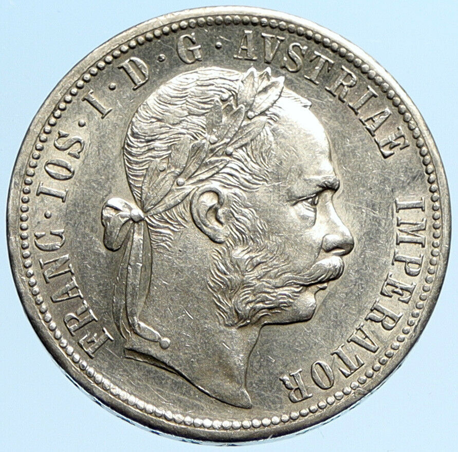 1879 AUSTRIA King FRANZ JOSEPH I Vintage OLD Antique Silver Florin Coin i97305