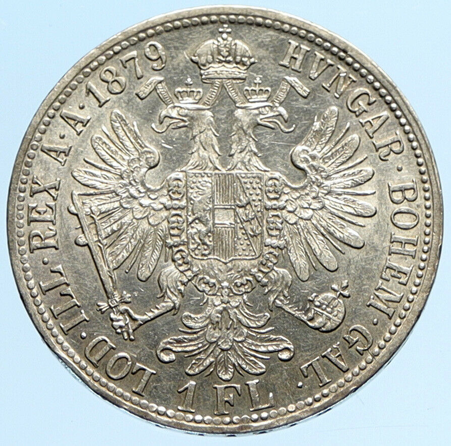 1879 AUSTRIA King FRANZ JOSEPH I Vintage OLD Antique Silver Florin Coin i97305