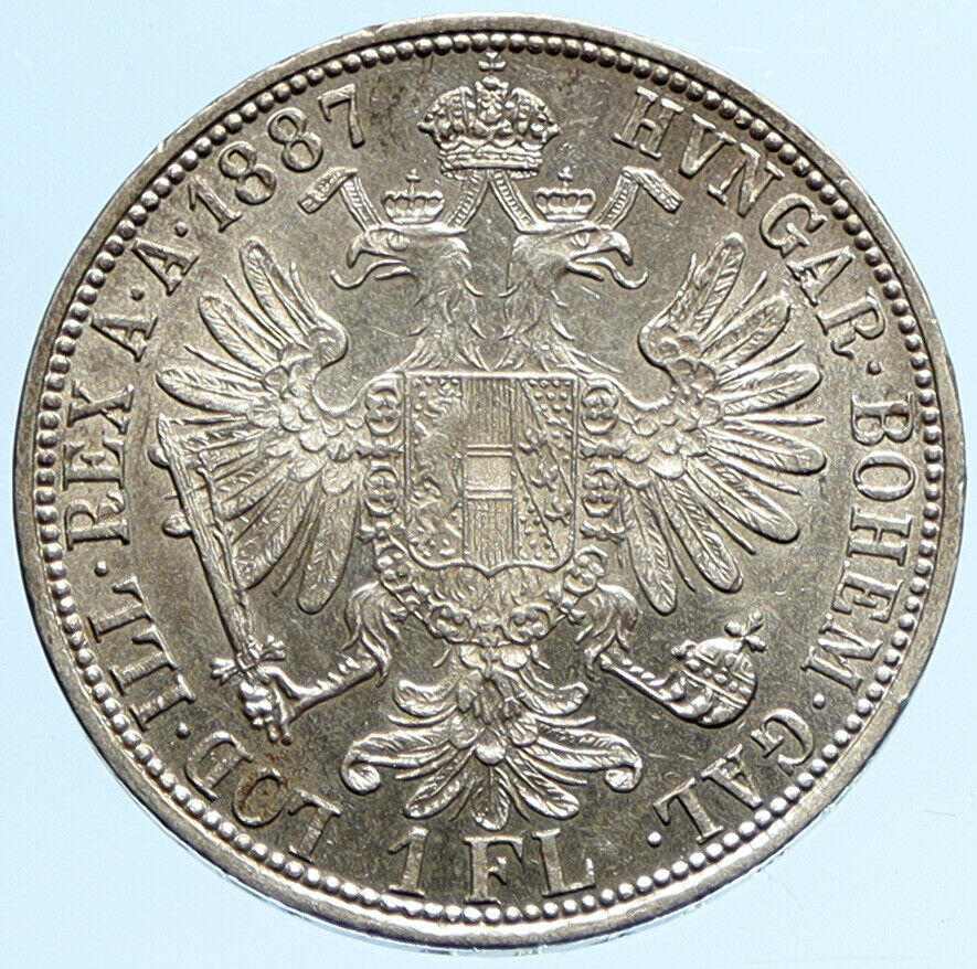 1888 AUSTRIA King FRANZ JOSEPH I Vintage OLD Antique Silver Florin Coin i97303