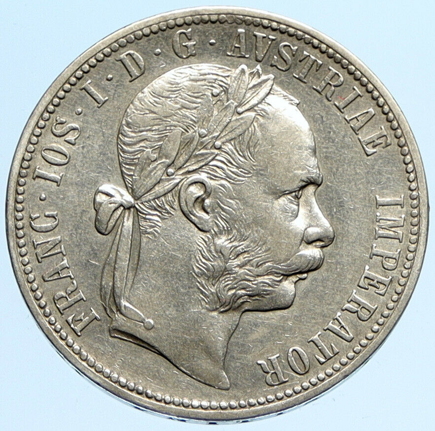 1885 AUSTRIA King FRANZ JOSEPH I Vintage Antique OLD Silver Florin Coin i97300