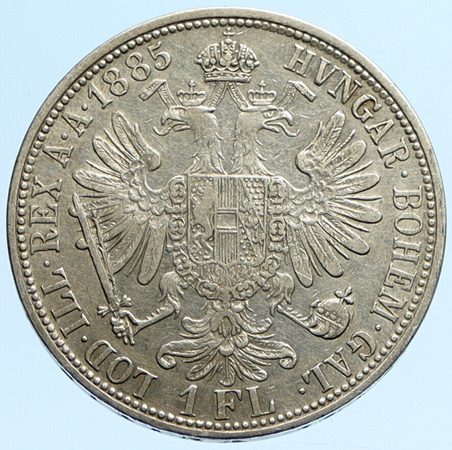 1885 AUSTRIA King FRANZ JOSEPH I Vintage Antique OLD Silver Florin Coin i97300