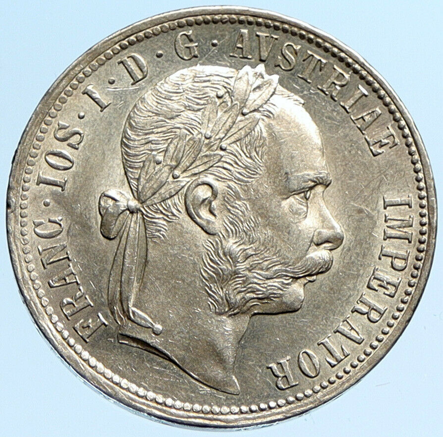 1879 AUSTRIA King FRANZ JOSEPH I Vintage OLD Antique Silver Florin Coin i97301