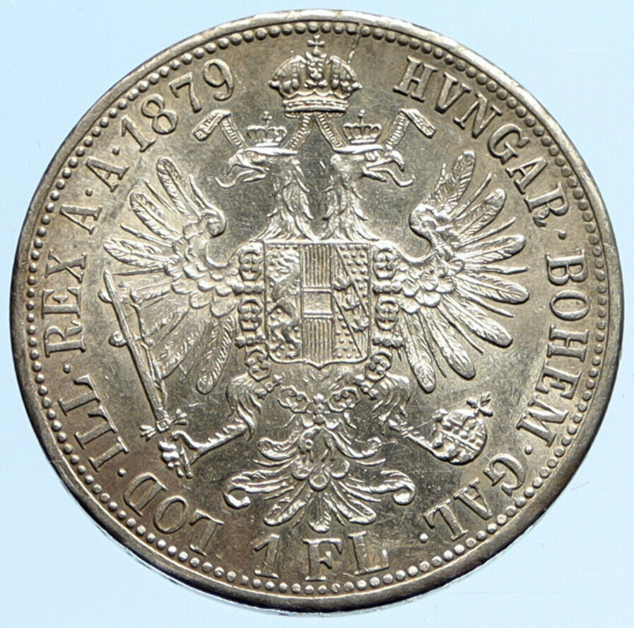 1879 AUSTRIA King FRANZ JOSEPH I Vintage OLD Antique Silver Florin Coin i97301