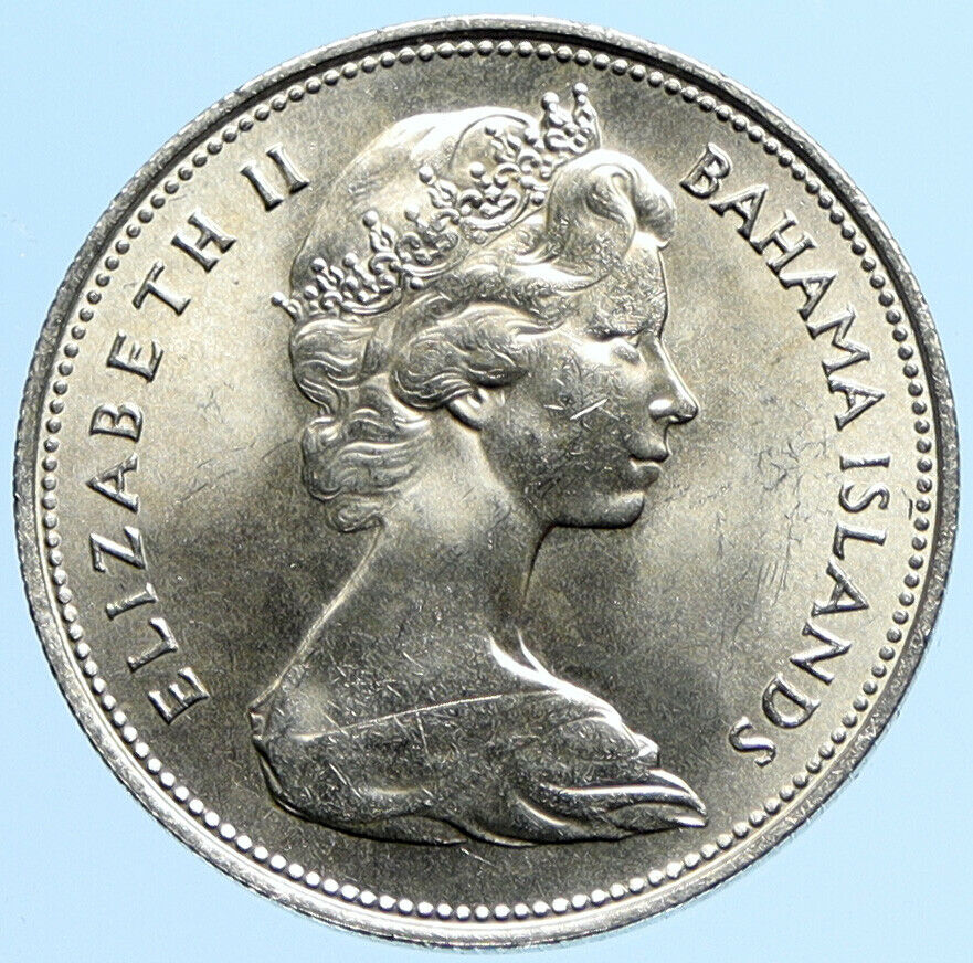 1966 BAHAMAS UK Queen Elizabeth II and Marlin FISH Silver Coin 50 Cents i97771