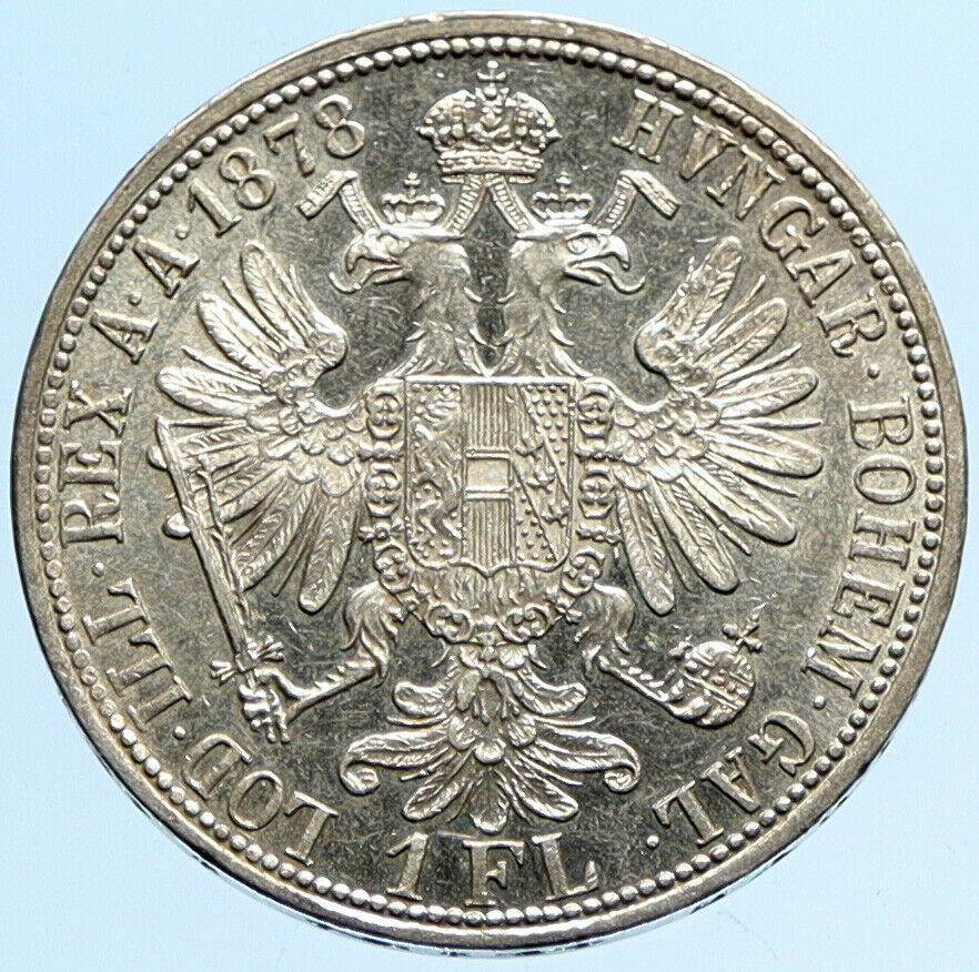 1878 AUSTRIA King FRANZ JOSEPH I Vintage Antique OLD Silver Florin Coin i97299