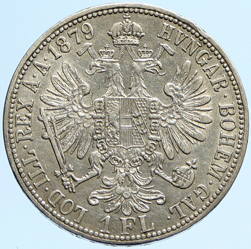 1879 AUSTRIA King FRANZ JOSEPH I Vintage Antique OLD Silver Florin Coin i97294