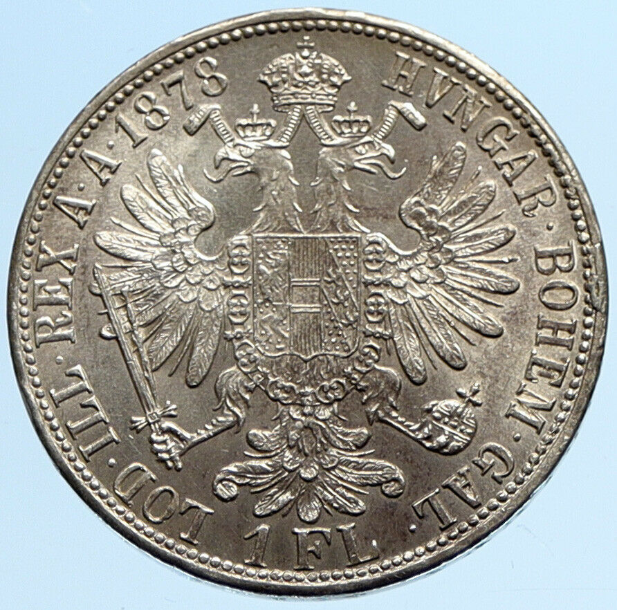 1878 AUSTRIA King FRANZ JOSEPH I Vintage Antique OLD Silver Florin Coin i97296