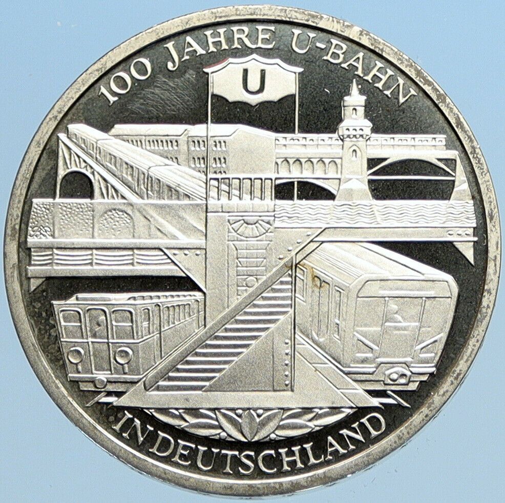 2002 D GERMANY German Subway Anniversary Proof Silver German 10 Euro Coin i97787