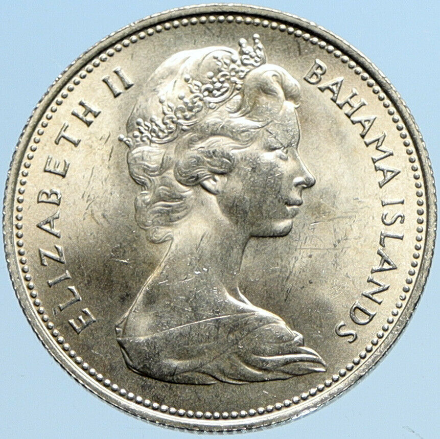 1966 BAHAMAS UK Queen Elizabeth II and Marlin FISH Silver Coin 50 Cents i97793