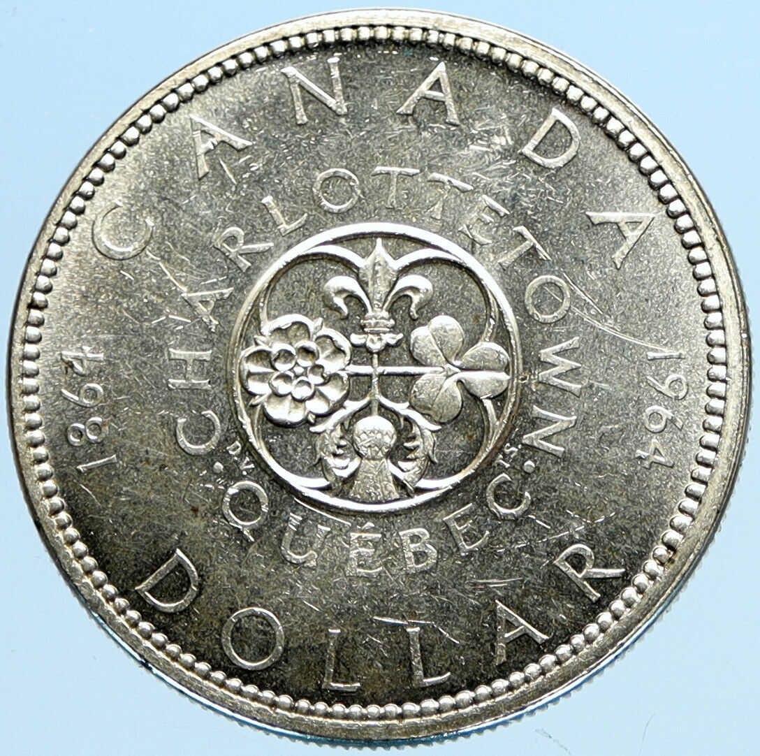 1964 CANADA Quebec Charlottetown Antique Genuine BIG SILVER Dollar Coin i97785