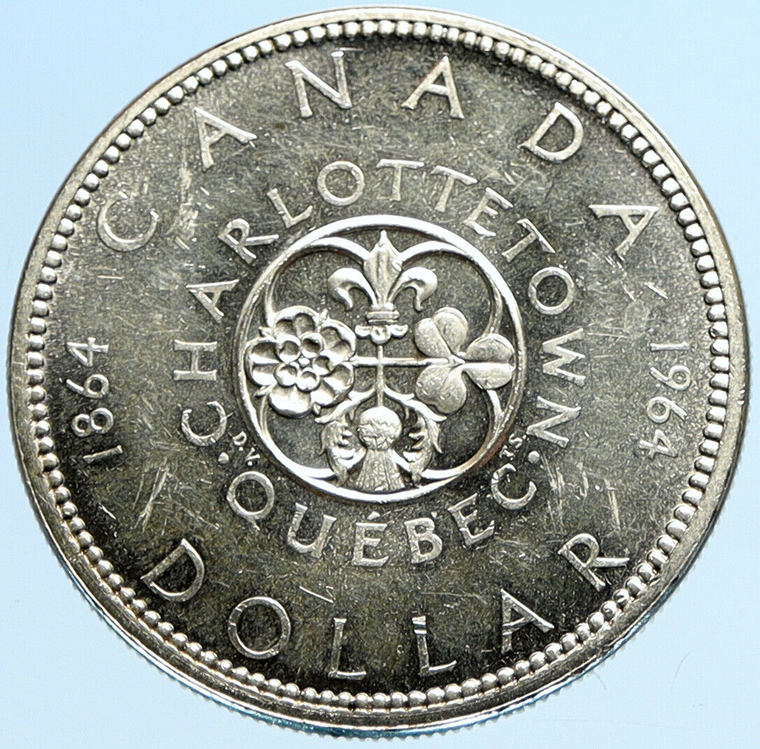 1964 CANADA Quebec Charlottetown Antique Genuine BIG SILVER Dollar Coin i97790