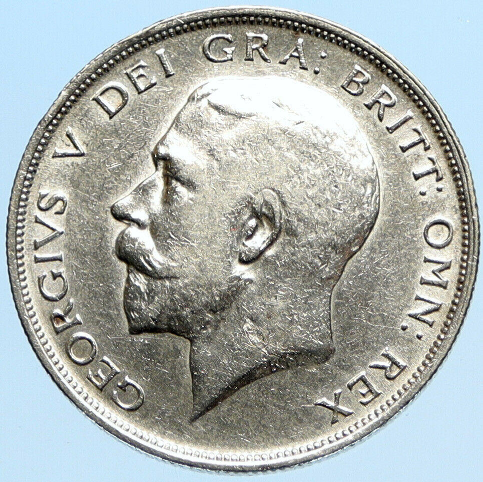 1914 Great Britain UK United Kingdom King George V SILVER 1/2 Crown Coin i97811