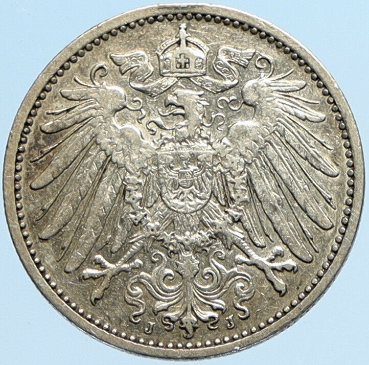 1904 J WILHELM II of GERMANY Eagle Antique VINTAGE OLD Silver 1 Mark Coin i97803