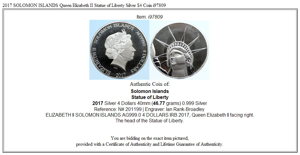 2017 SOLOMON ISLANDS Queen Elizabeth II Statue of Liberty Silver $4 Coin i97809