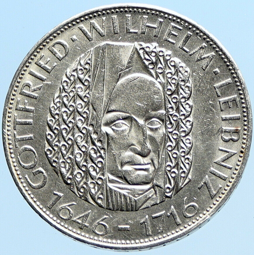 1966 D GERMANY Gottfried Wilhelm Leibniz Large 5 Mark Silver German Coin i97814