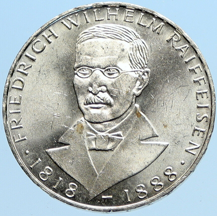 1968 J GERMANY Credit Union Friedrich Wilhelm Raiffeisen VINTAGE 5Mk Coin i97812