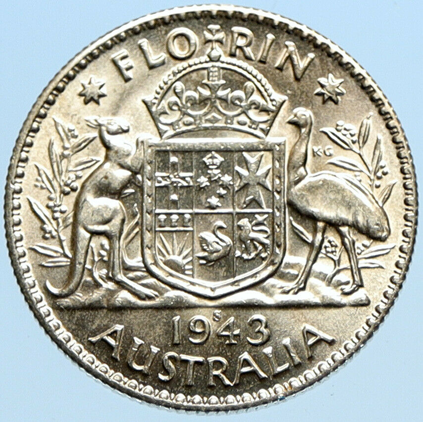 1943S AUSTRALIA Large King George VI Kangaroos VINTAGE Silver Florin Coin i97825