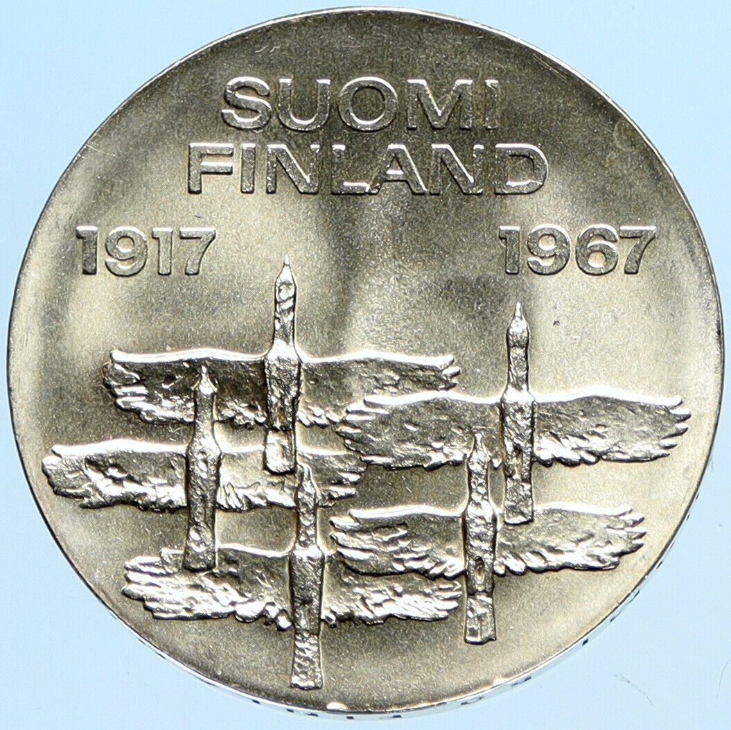 1967 FINLAND Geese Flying 50Y Independence VINTAGE Silver 10 Markkaa Coin i97822