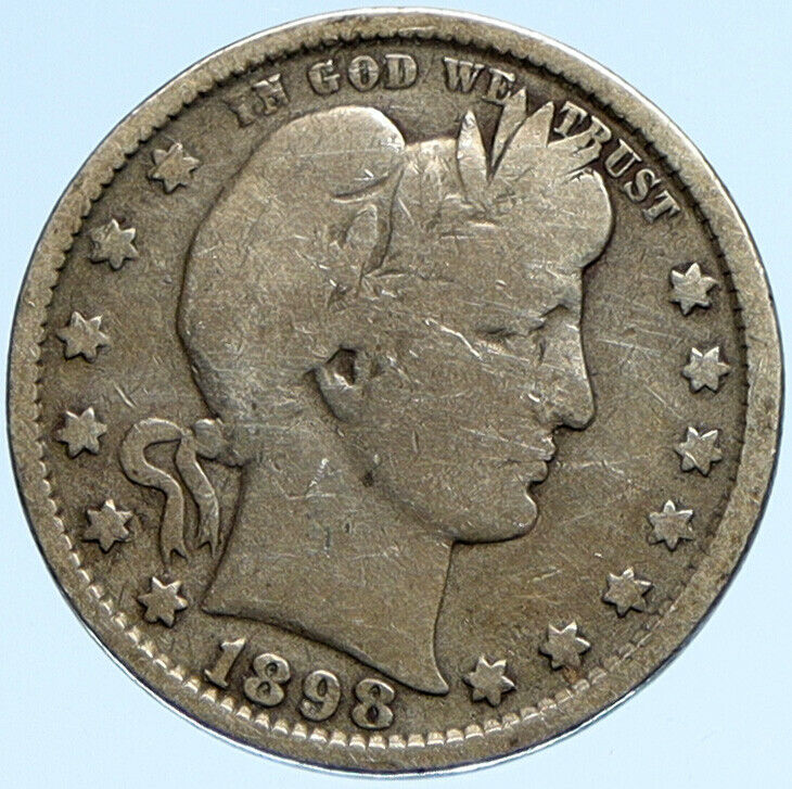 1898 P UNITED STATES US Silver LIBERTY Barber Quarter Dollar Coin EAGLE i98352