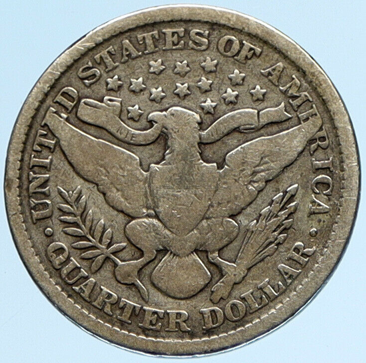 1898 P UNITED STATES US Silver LIBERTY Barber Quarter Dollar Coin EAGLE i98352