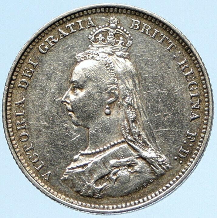 1887 UK Great Britain United Kingdom QUEEN VICTORIA Silver Shilling Coin i98350