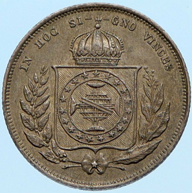 1863 BRAZIL King Dom Pedro II Antique Brazilian OLD Silver 200 Reis Coin i98181