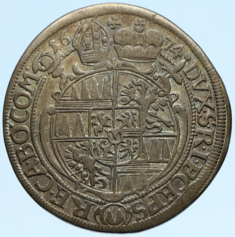 1674 AUSTRIA Olmutz Carol Karl II von Liechtenstein Silver 6 Kreuzer Coin i98351