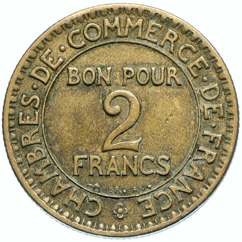 1923 FRANCE Antique CHAMBERS OF COMMERCE Industry OLD 2 Franc French Coin i98357