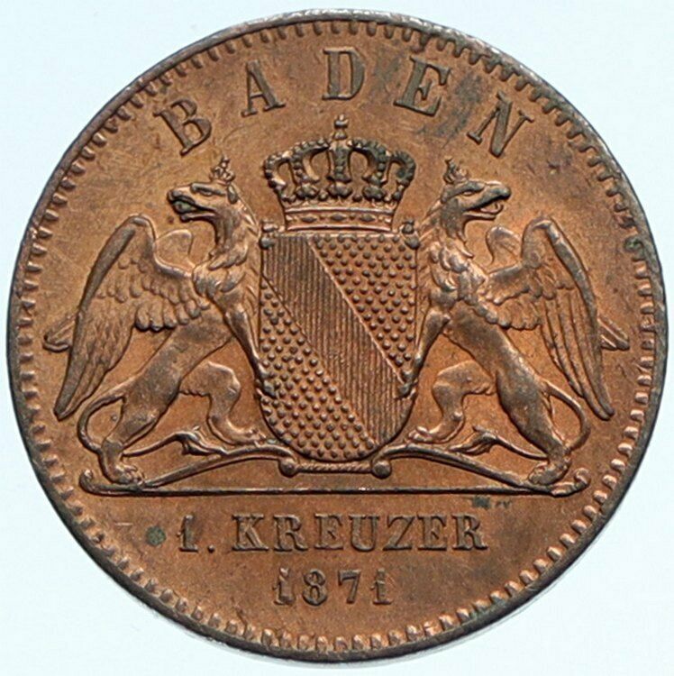 1871 GERMANY GERMAN STATE BADEN Friedrich I Victory v FRANCE Kreuzer Coin i98358