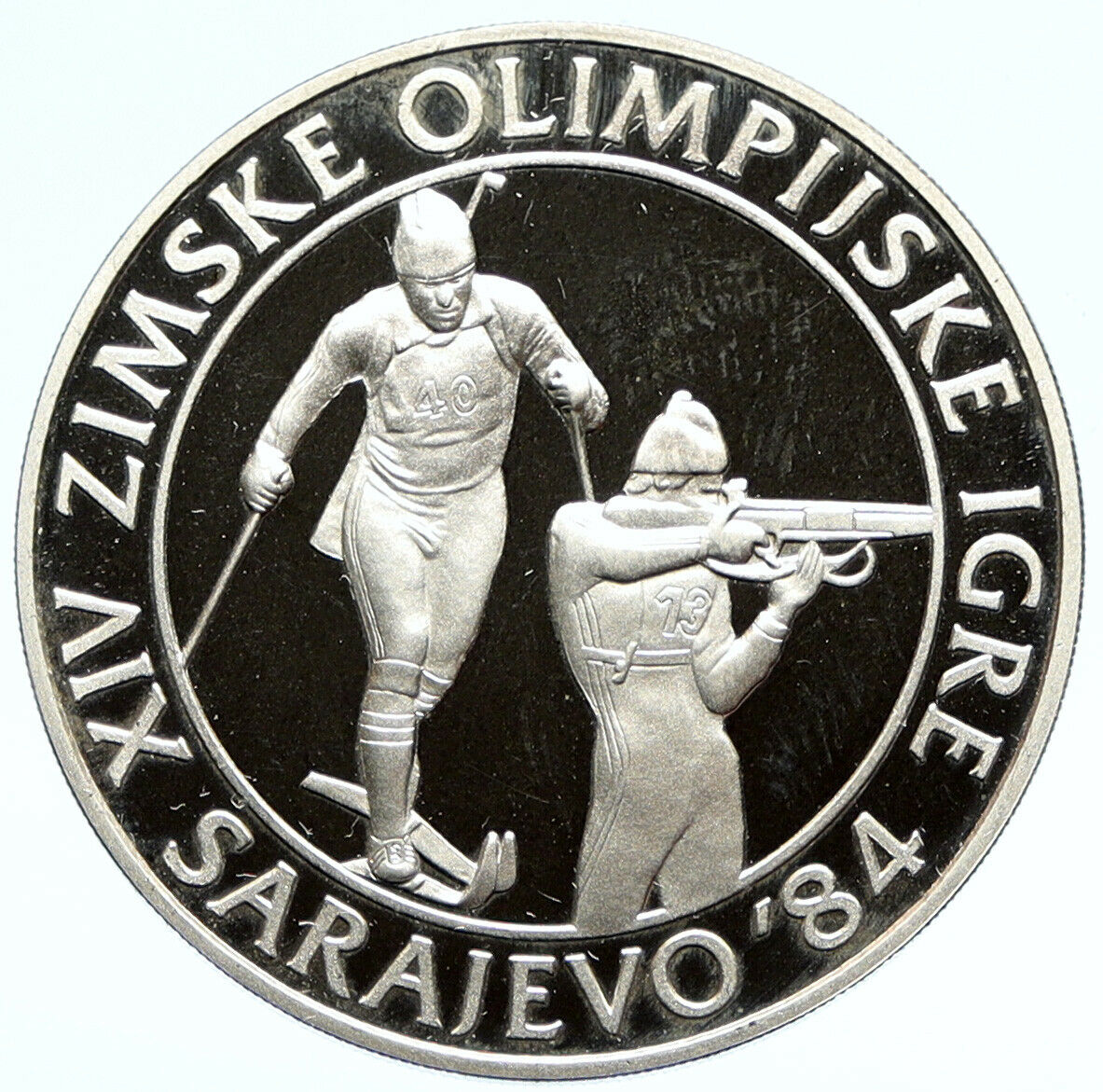 1983 YUGOSLAVIA '84 Winter Olympics SARAJEVO Biathlon PF Silver 500D Coin i98811