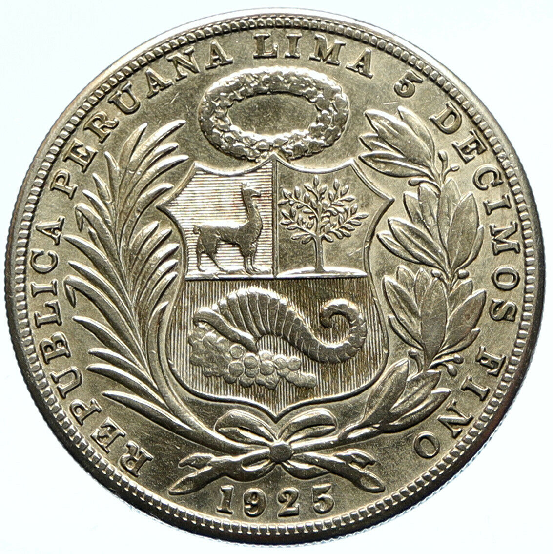 1925 PERU South America 1 SOL Antique BIG Original Silver Peruvian Coin i98817