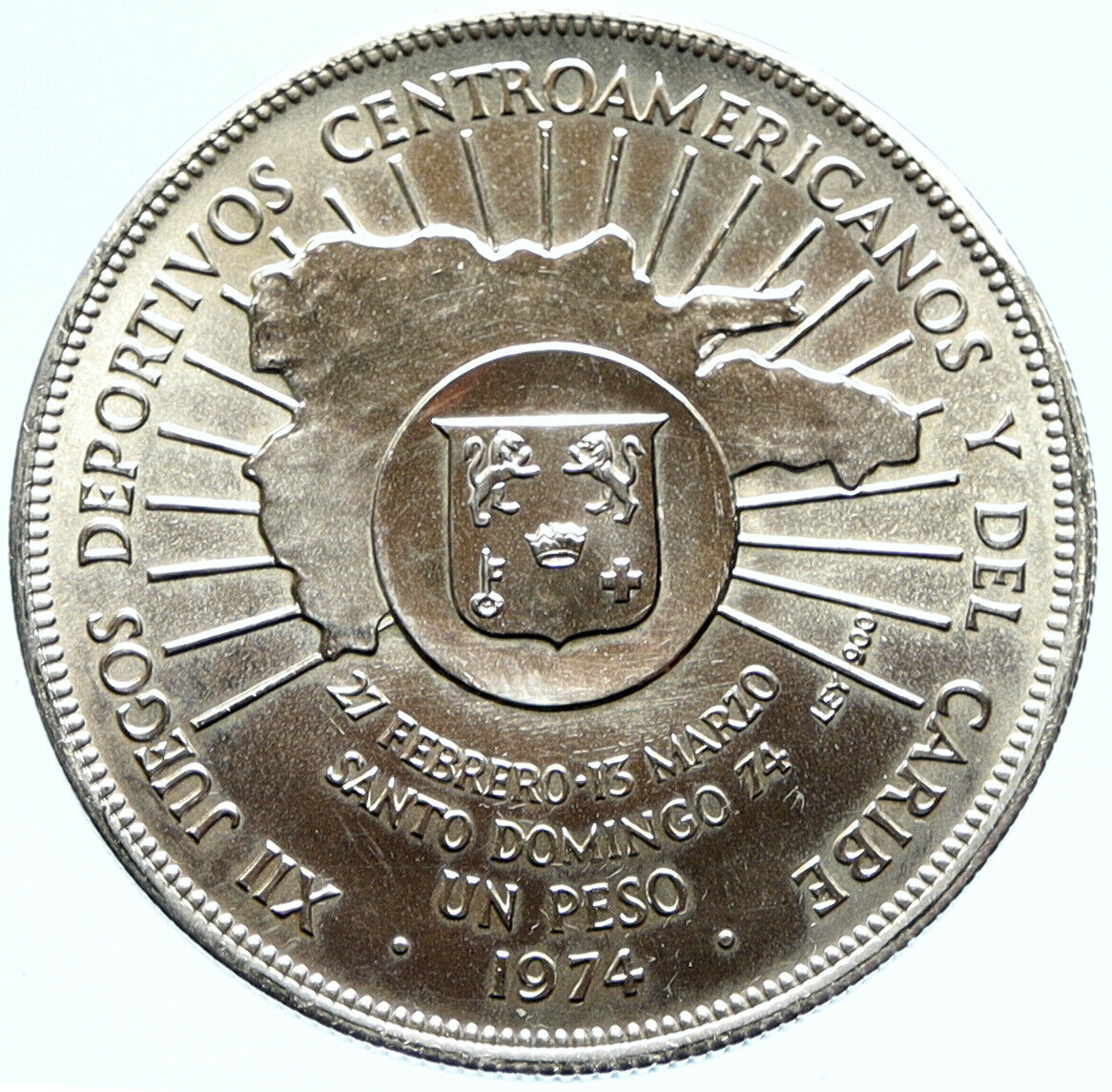 1974 DOMINICAN REPUBLIC 25th Yr Central Bank VINTAGE Silver Peso Coin i98812